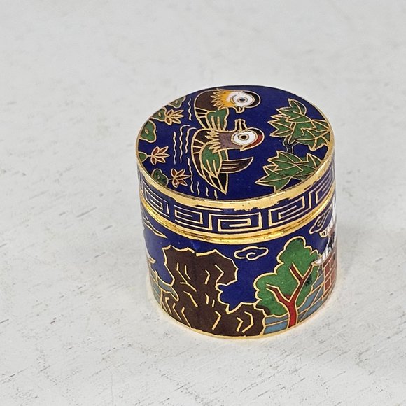 Vintage Cloisonne Enamel Miniature Trinket Snuff Duck Bird Lidded - Picture 4 of 9